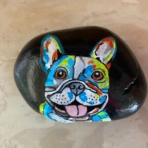 Colorful French Bulldog Painted Rock 4” x3”